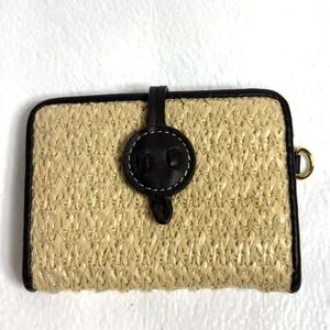 Etienne Aigner Small Wallet Brown Tan Straw Coin Key Chain Ring ID Holder